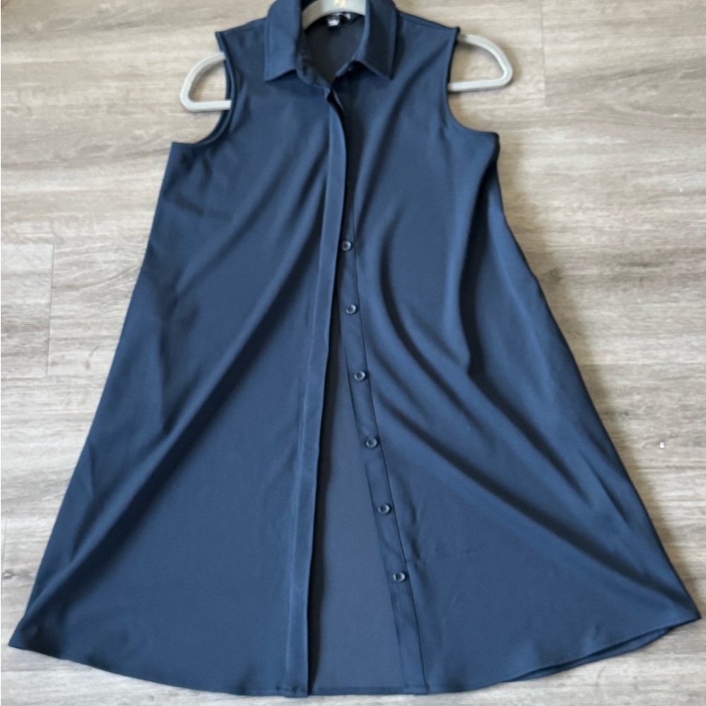 Sharagano Navy Blue Sleeveless Button Up A-Line Dress